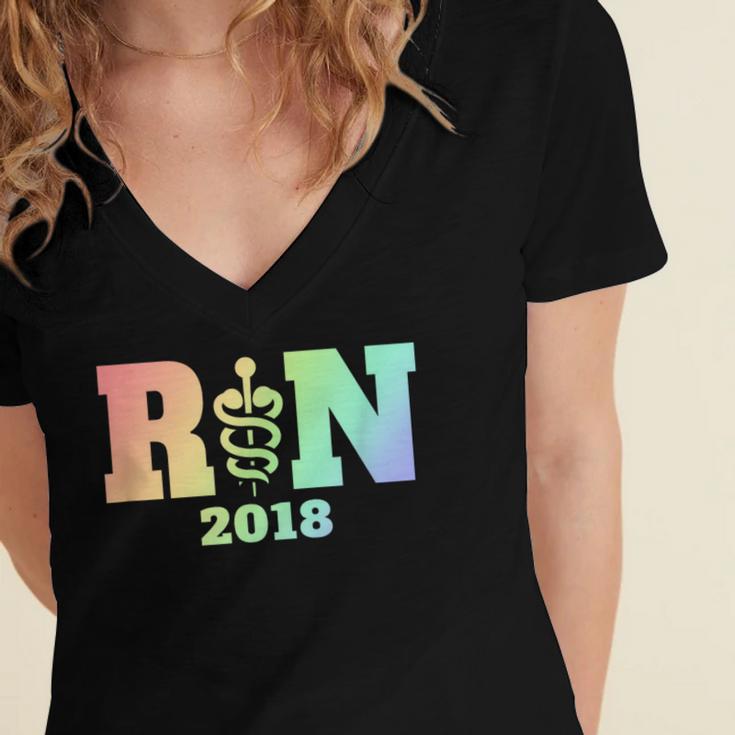 Nurse Graduation Shirt RN Est 2018 Rainbow Tshirt Women's Jersey Short Sleeve Deep V-Neck Tshirt