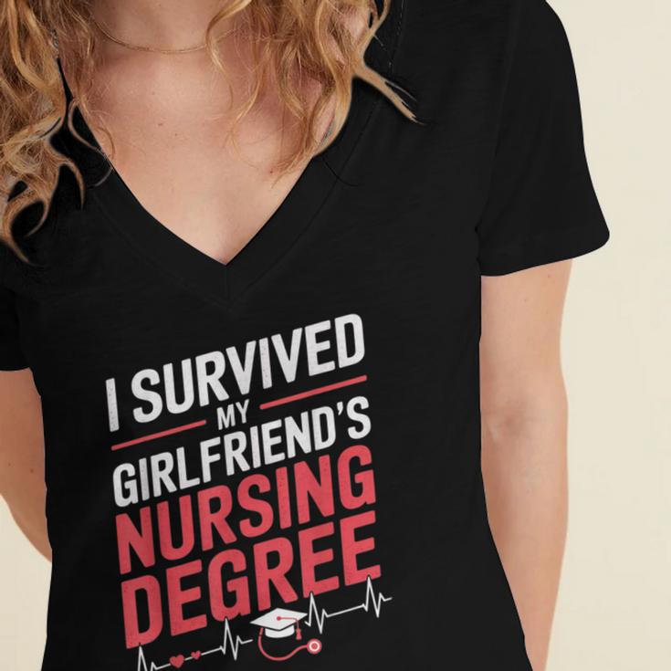 Nurse Graduation I Survived My Girlfriends Nursing Degree Women's Jersey Short Sleeve Deep V-Neck Tshirt