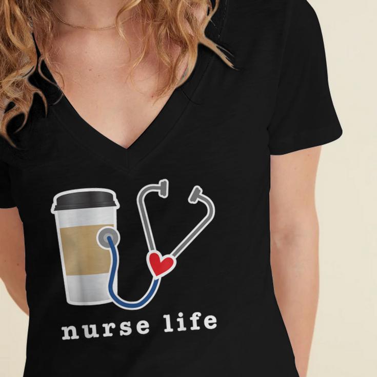 Nurse Life Graphic Nursing School Graduation Women's Jersey Short Sleeve Deep V-Neck Tshirt