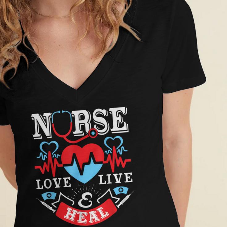 Nurse Live Love Heal Graduation Appreciation Valentines Day Women's Jersey Short Sleeve Deep V-Neck Tshirt