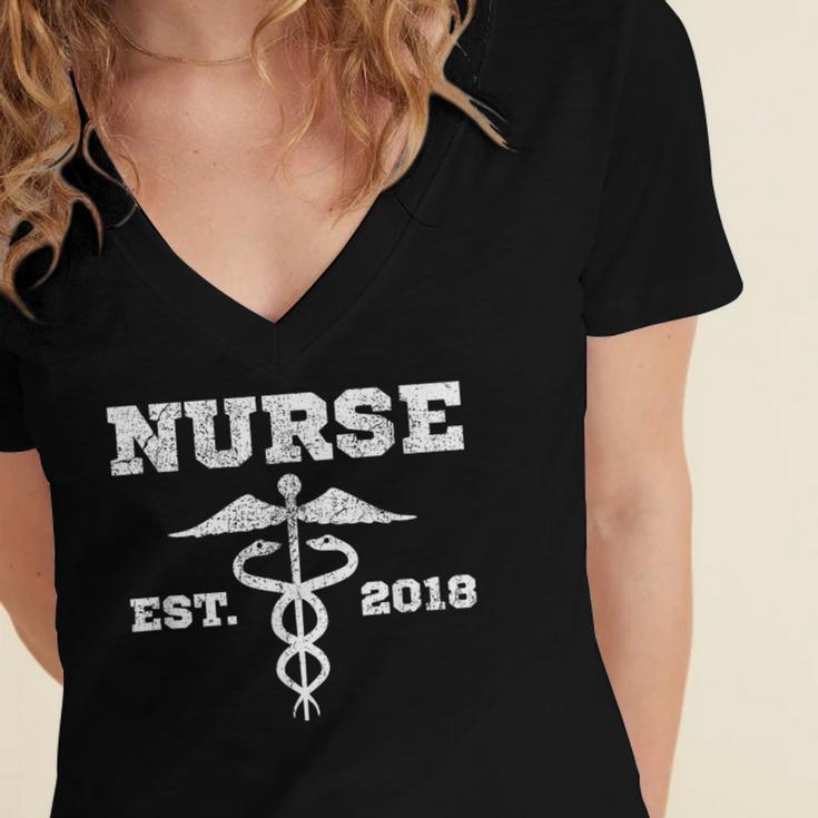 Nurse Nursing GraduationShirt Nurse Est 2018 Women's Jersey Short Sleeve Deep V-Neck Tshirt
