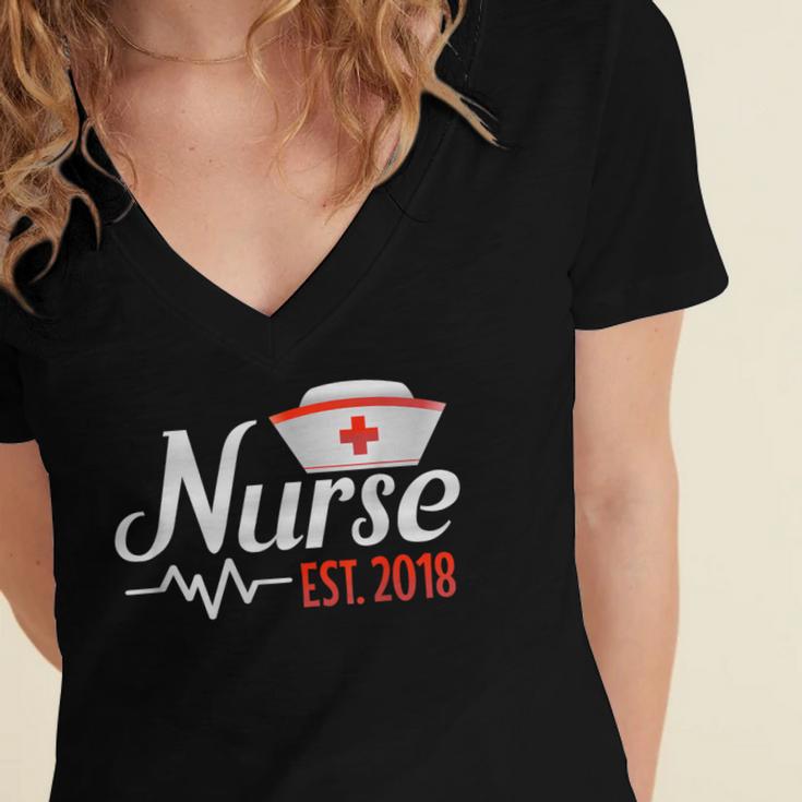 Nurse Nursing School Graduation Est 2018 Shirt Women's Jersey Short Sleeve Deep V-Neck Tshirt