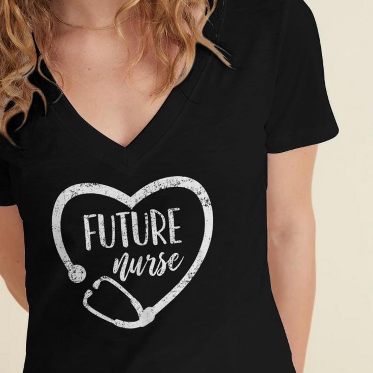 Nurse Nursing Student Graduation Stethoscope Vintage Women's Jersey Short Sleeve Deep V-Neck Tshirt