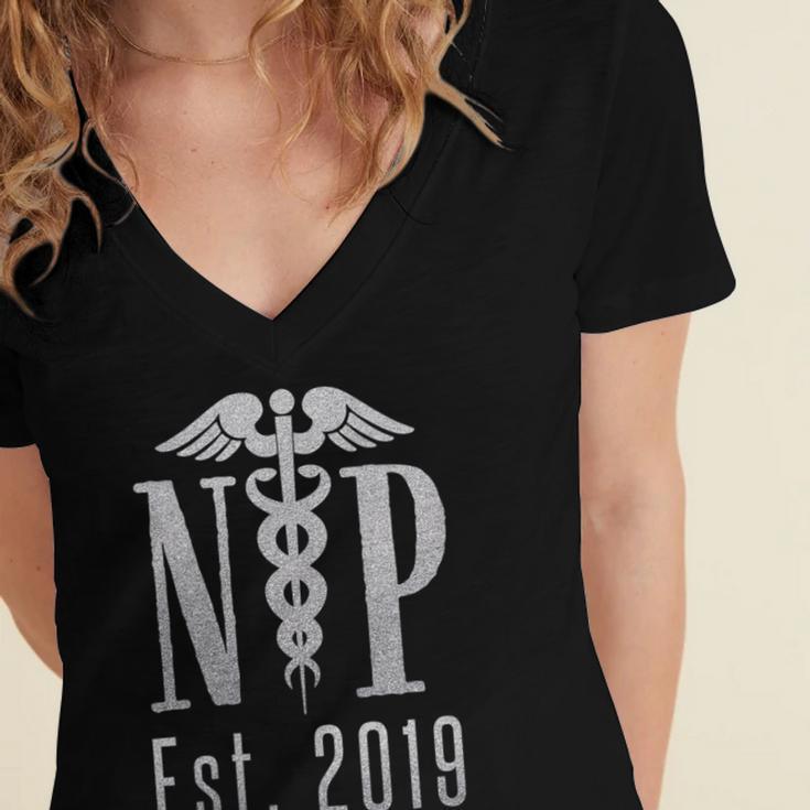 Nurse Practitioner Graduation Caduceus NP Degree 2019 Women's Jersey Short Sleeve Deep V-Neck Tshirt