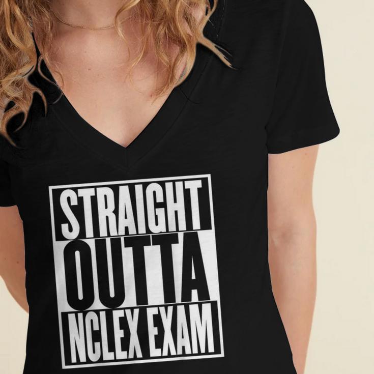 Nurse The Straight Outta NCLEX Graduation RN Gift Tshirt Women's Jersey Short Sleeve Deep V-Neck Tshirt