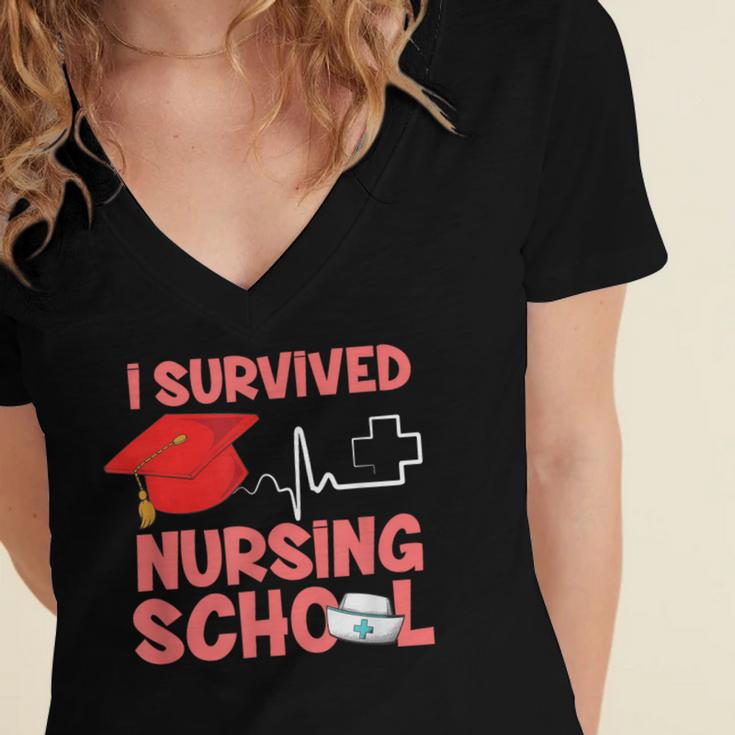 Nurse Survived Nursing School Graduation Women's Jersey Short Sleeve Deep V-Neck Tshirt
