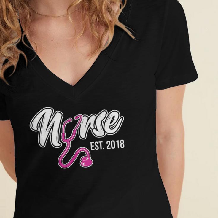 Nursing Graduation Nurse Est 2018 T-Shirt Women's Jersey Short Sleeve Deep V-Neck Tshirt