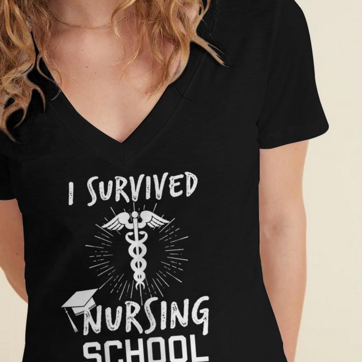 Nursing School Graduation Shirt I Survived RN Gift Women's Jersey Short Sleeve Deep V-Neck Tshirt