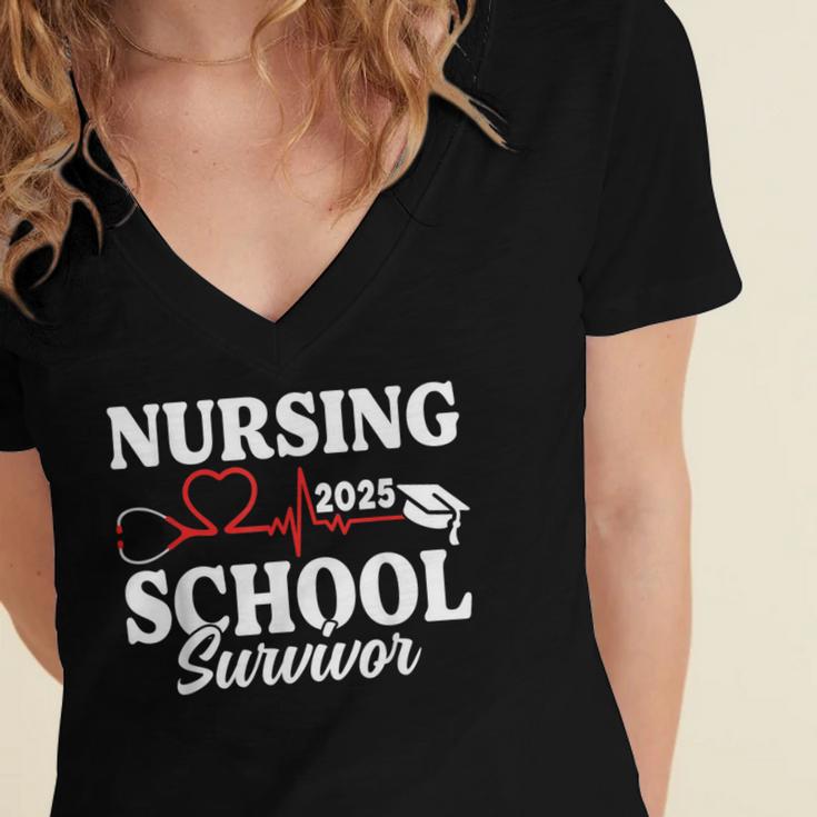 Nursing School Survivor 2025 RN ER Graduation Nurse Grad Women's Jersey Short Sleeve Deep V-Neck Tshirt