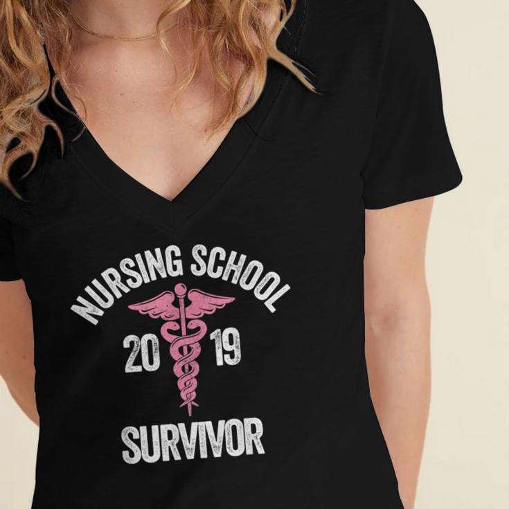 Nursing School Survivor Apparel Graduation Party Nurse RN Women's Jersey Short Sleeve Deep V-Neck Tshirt