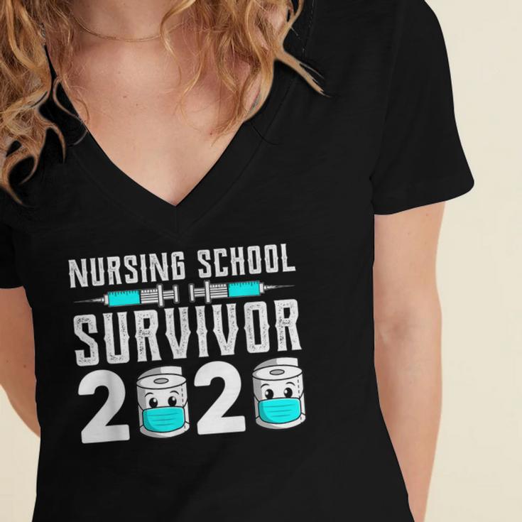 Nursing School Survivor Graduation Nurse RN 2020 Friend Women's Jersey Short Sleeve Deep V-Neck Tshirt