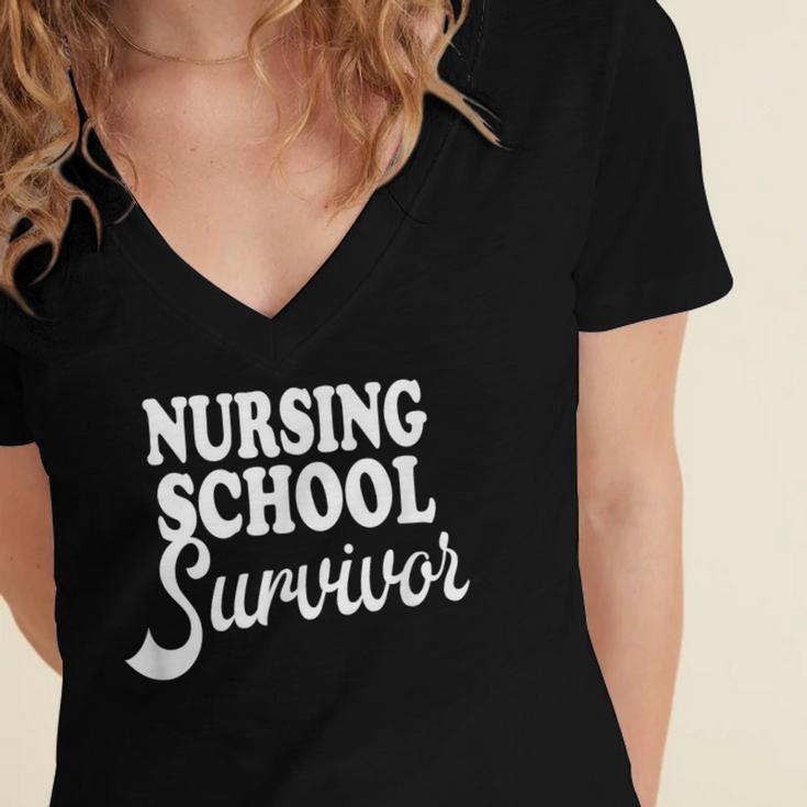 Nursing School Survivor Nurse Graduation Medical T-Shirt Women's Jersey Short Sleeve Deep V-Neck Tshirt
