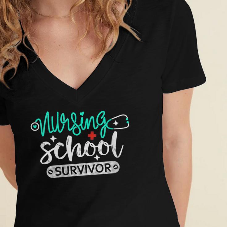 Nursing School Survivor RN Grad Nurse Graduation Student Women's Jersey Short Sleeve Deep V-Neck Tshirt
