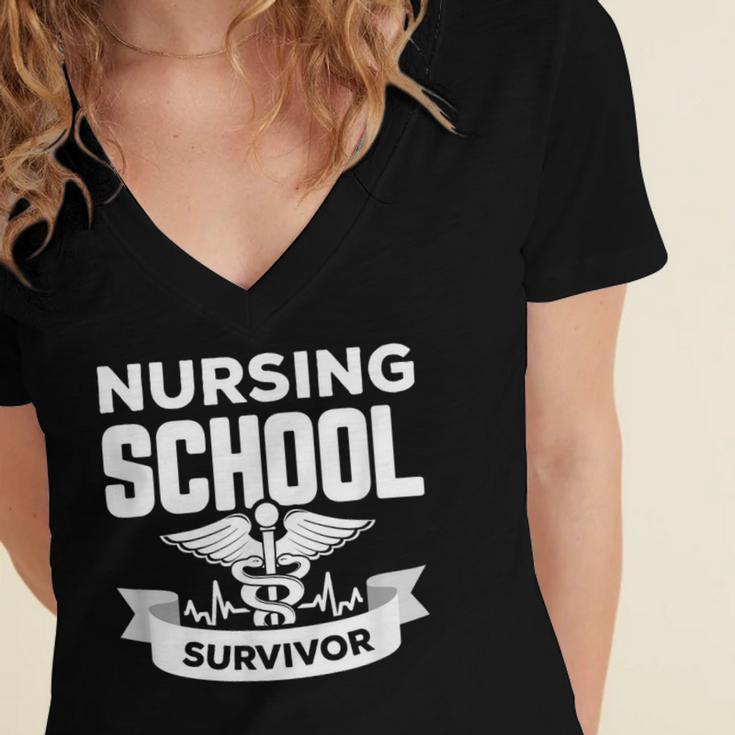 Nursing School Survivor Senior Nurse Graduation TShirt Women's Jersey Short Sleeve Deep V-Neck Tshirt