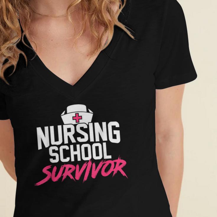 Nursing School Survivor Shirt Graduation Party Tee Women's Jersey Short Sleeve Deep V-Neck Tshirt
