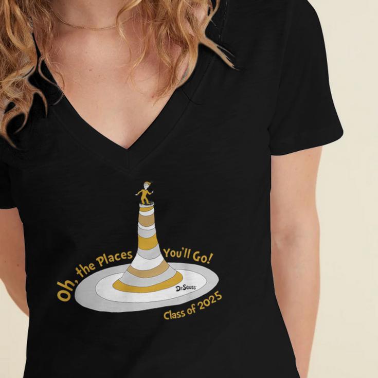Oh The Places You’Ll Go 2025 Graduation Women's Jersey Short Sleeve Deep V-Neck Tshirt