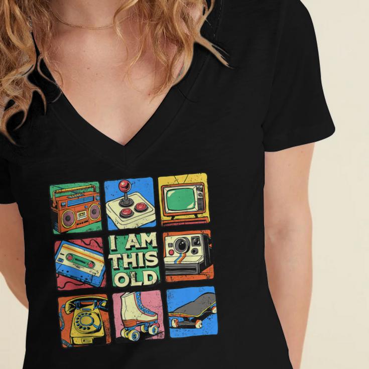 I Am This Old Retro Vintage Nostalgia 80s 90s Cassette Tape Women's Jersey Short Sleeve Deep V-Neck Tshirt