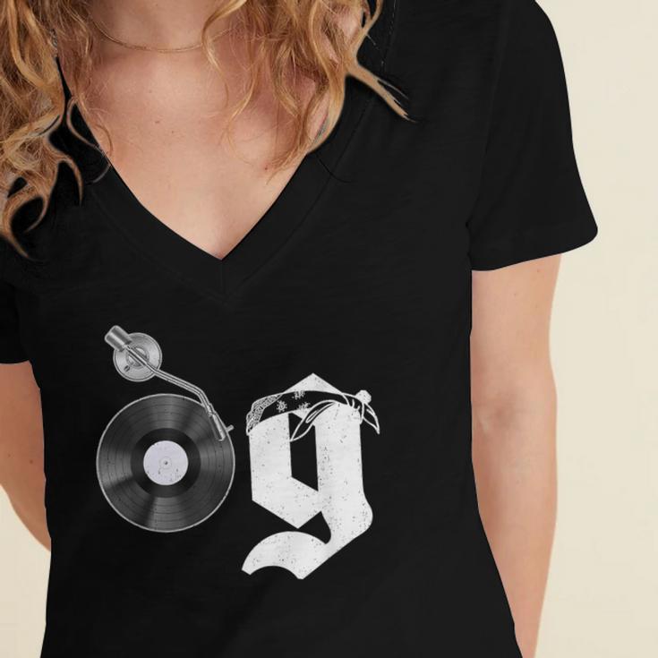 Old School Dad OG Hip Hop Head Vinyl Retro 80s90s Nostalgia Women's Jersey Short Sleeve Deep V-Neck Tshirt