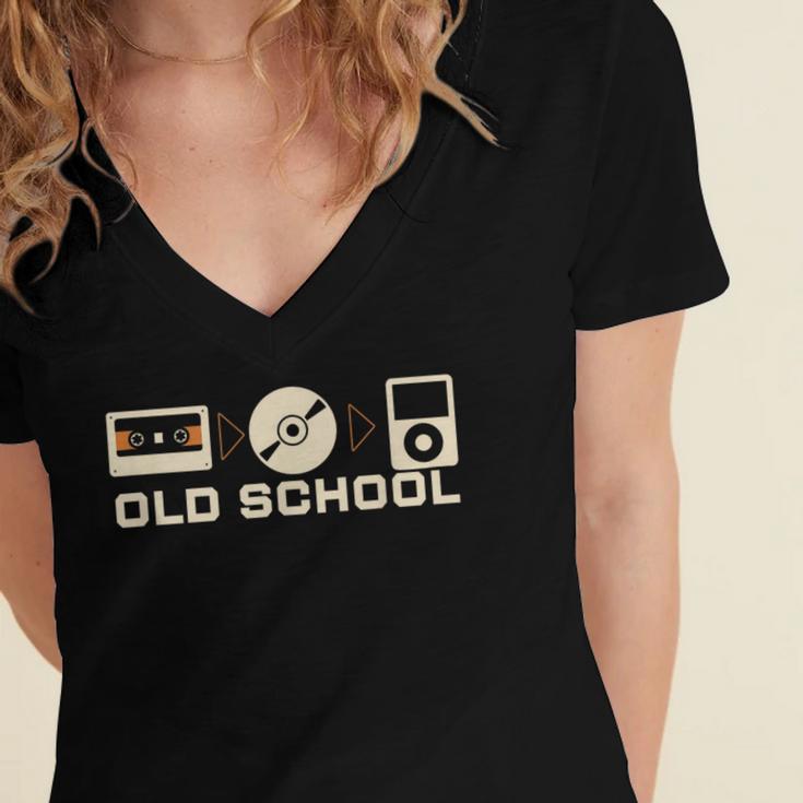 Old School Music Evolution Tape CD Retro Nostalgia Women's Jersey Short Sleeve Deep V-Neck Tshirt