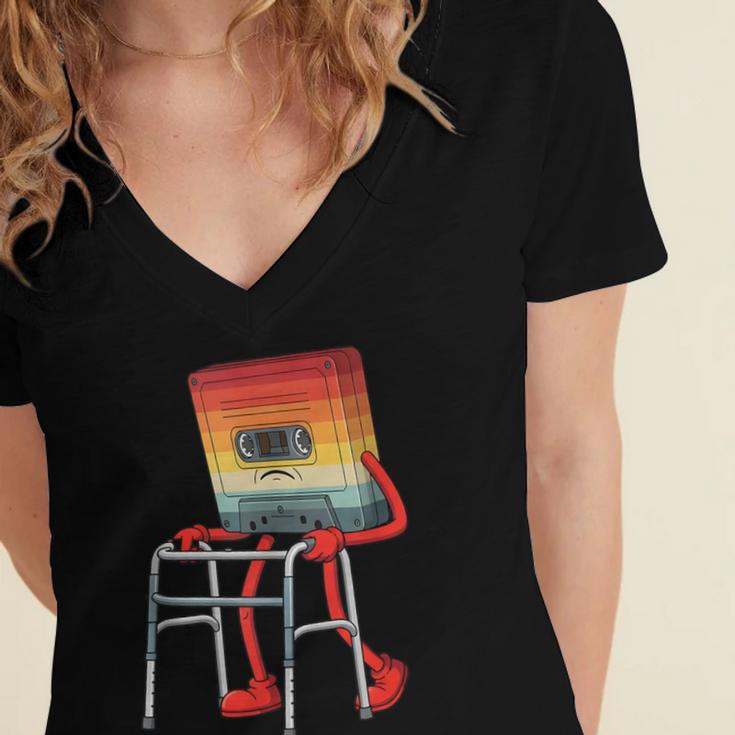 Old Vintage Cassette Tape 70s 80s 80s Outfit Nostalgia Women's Jersey Short Sleeve Deep V-Neck Tshirt Old Vintage Cassette Tape 70s 80s 80s Outfit Nostalgia Women's Jersey Short Sleeve Deep V-Neck Tshirt