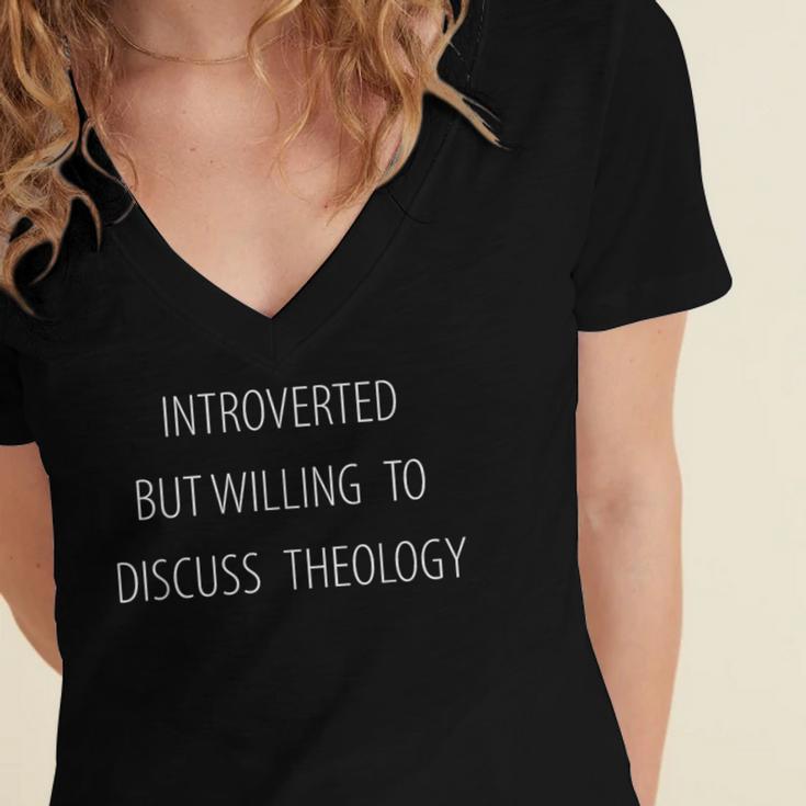 Theology Introvert Reformed Christian Bible Scripture Women's Jersey Short Sleeve Deep V-Neck Tshirt Theology Introvert Reformed Christian Bible Scripture Women's Jersey Short Sleeve Deep V-Neck Tshirt