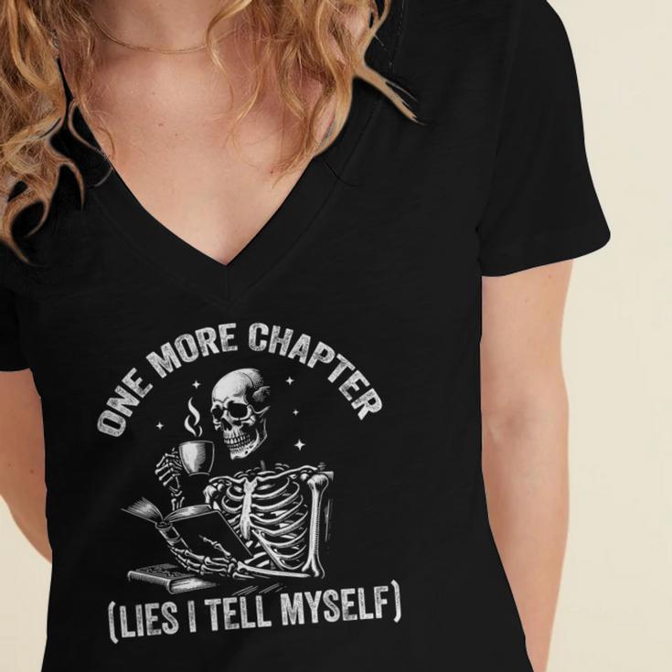 One More Chapter Skeleton Reading Book Lover Bookworm Women's Jersey Short Sleeve Deep V-Neck Tshirt One More Chapter Skeleton Reading Book Lover Bookworm Women's Jersey Short Sleeve Deep V-Neck Tshirt