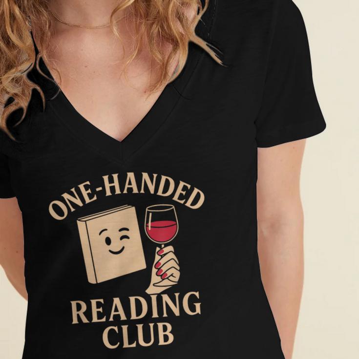 One-Handed Reading Club Smutty Book Lover Women's Jersey Short Sleeve Deep V-Neck Tshirt