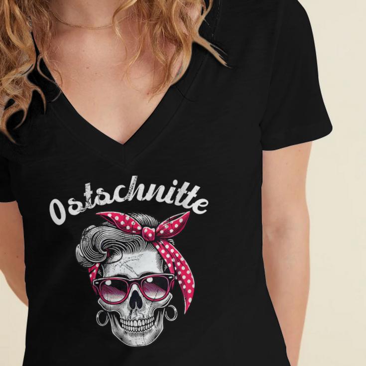 Ostschnitte East Germany DDR Ossi Nostalgia Vintage Retro Women's Jersey Short Sleeve Deep V-Neck Tshirt