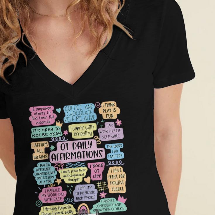 OT Daily Affirmations Occupational Therapy Month Graduation Women's Jersey Short Sleeve Deep V-Neck Tshirt