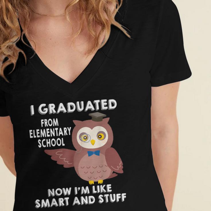 Owl Elementary Graduation Shirt-6th Grade Graduation Women's Jersey Short Sleeve Deep V-Neck Tshirt