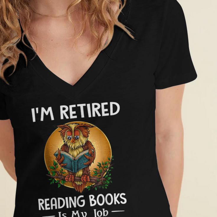 Owl I'm Retired Reading Books Is My Job Women's Jersey Short Sleeve Deep V-Neck Tshirt Owl I'm Retired Reading Books Is My Job Women's Jersey Short Sleeve Deep V-Neck Tshirt