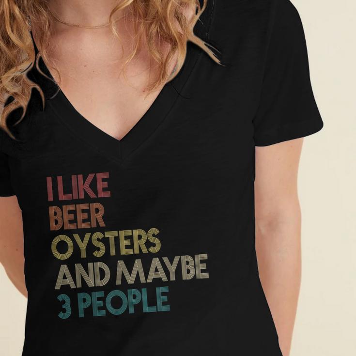 Oysters And Beer Lovers Introvert Quote Vintage Retro Women's Jersey Short Sleeve Deep V-Neck Tshirt