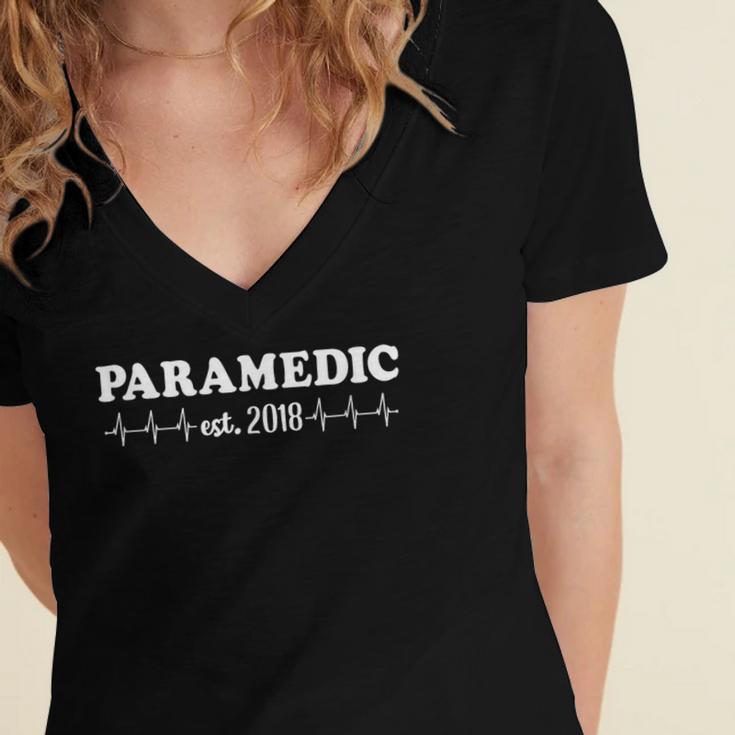 PARAMEDIC Est 2018 With Heartbeat Graduation Women's Jersey Short Sleeve Deep V-Neck Tshirt