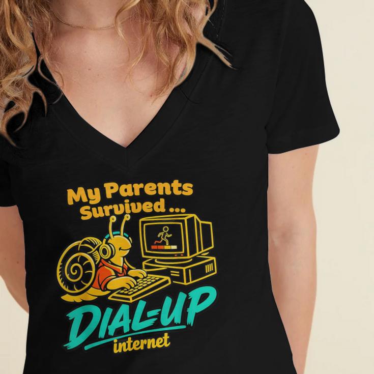 My Parents Survived Dial Up Internet Nostalgia 90s Women's Jersey Short Sleeve Deep V-Neck Tshirt