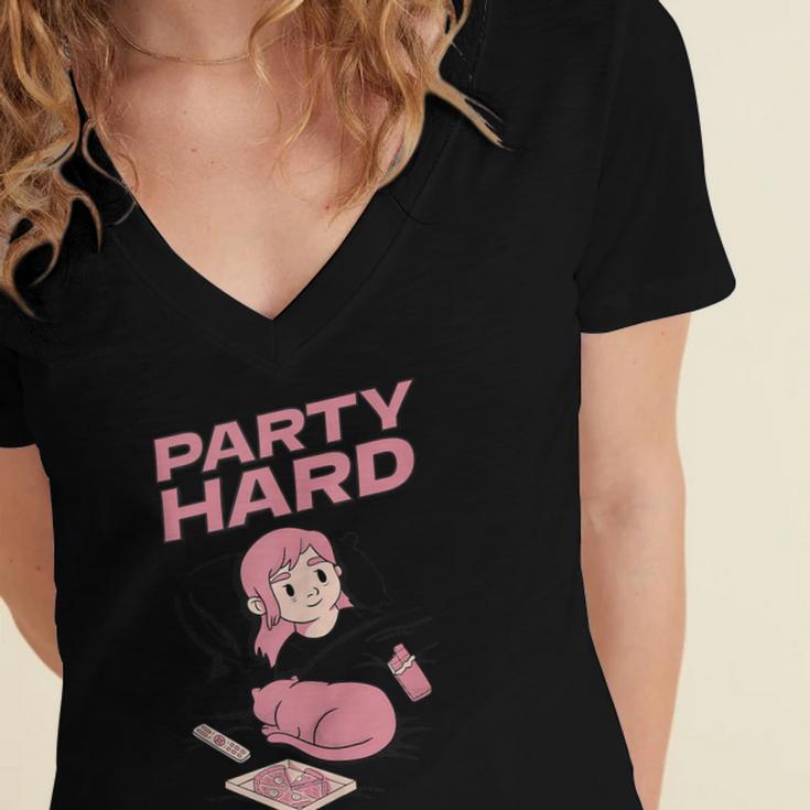 Party Hard Comfortable Stay At Home Introvert Women's Jersey Short Sleeve Deep V-Neck Tshirt Party Hard Comfortable Stay At Home Introvert Women's Jersey Short Sleeve Deep V-Neck Tshirt