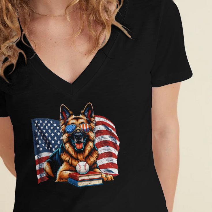 Patriotic German Shepherd Books Baseball USA Flag Vintage Women's Jersey Short Sleeve Deep V-Neck Tshirt Patriotic German Shepherd Books Baseball USA Flag Vintage Women's Jersey Short Sleeve Deep V-Neck Tshirt