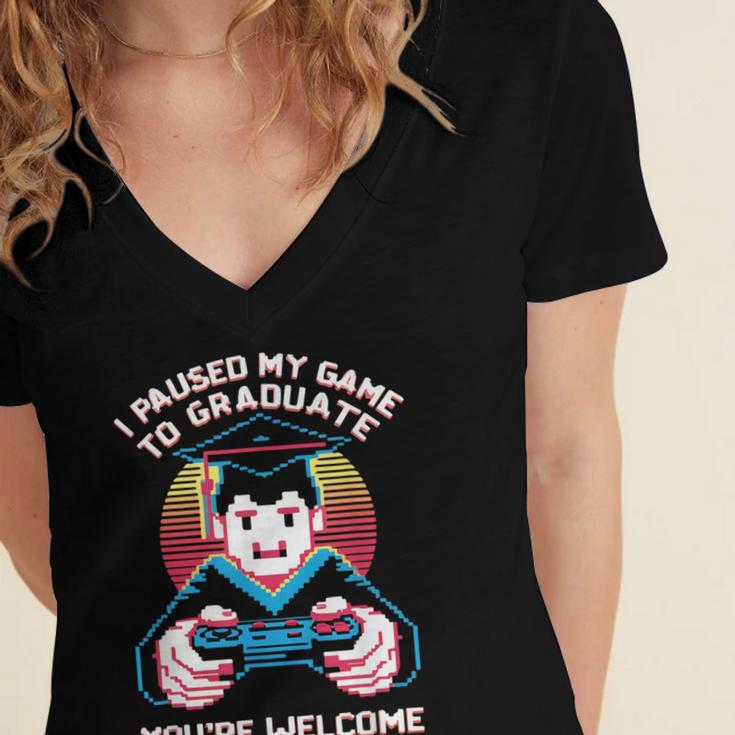 I Paused My Game To Graduate 2024 Gamer Graduation Women's Jersey Short Sleeve Deep V-Neck Tshirt