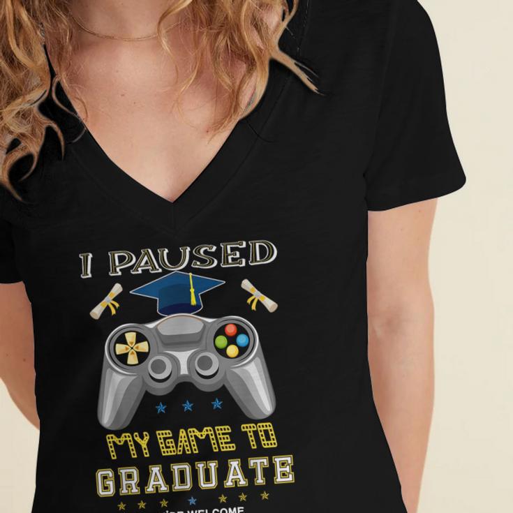 I Paused My Game To Graduate Class Of 2023 Gamer Graduation Women's Jersey Short Sleeve Deep V-Neck Tshirt