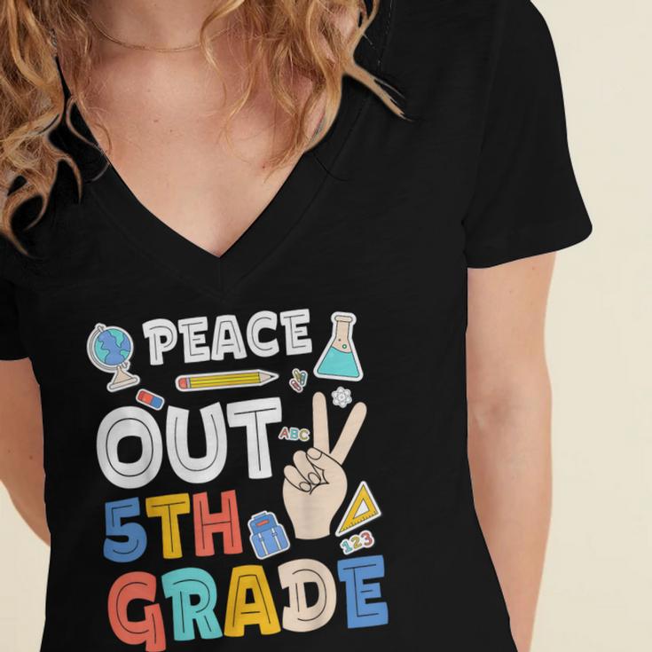 Peace Out 5th Grade Fifth Grade Graduation T-Shirt Women's Jersey Short Sleeve Deep V-Neck Tshirt