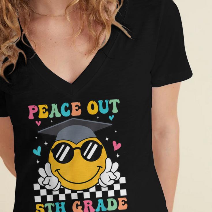 Peace Out 5th Grade Graduation Last Day Of School Women's Jersey Short Sleeve Deep V-Neck Tshirt