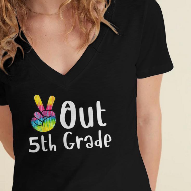 Peace Out 5th Grade Tie Dye Graduation Class Of 2026 Women's Jersey Short Sleeve Deep V-Neck Tshirt