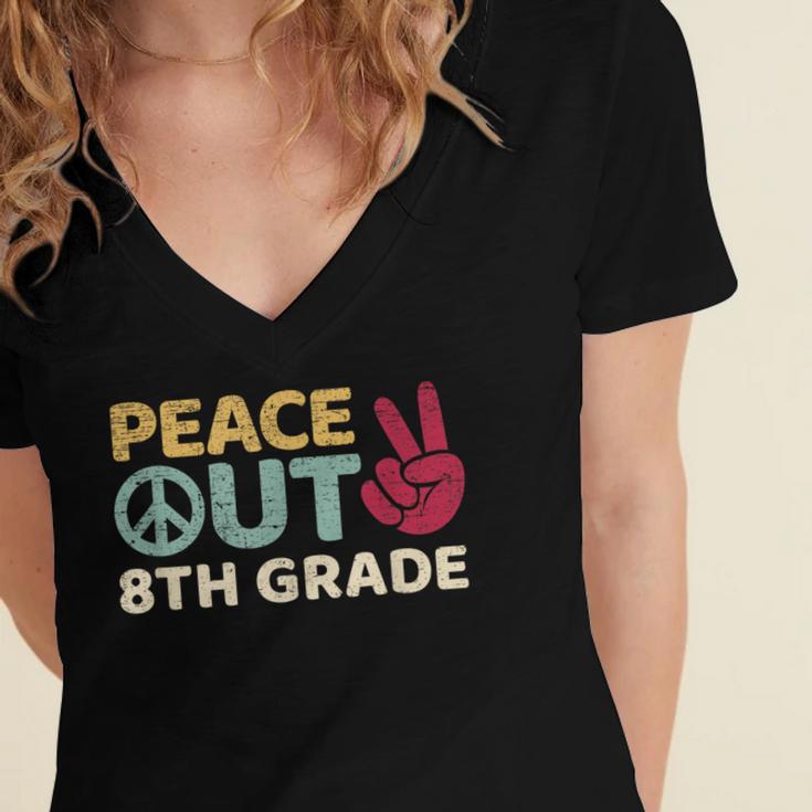 Peace Out 8th Grade Graduation Last Day Of School Women's Jersey Short Sleeve Deep V-Neck Tshirt