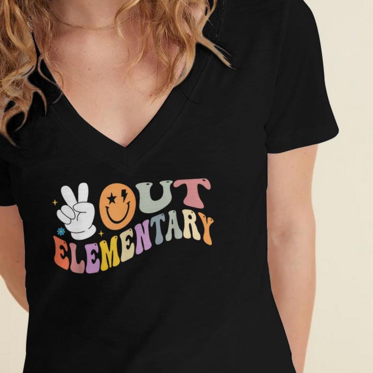 Peace Out Elementary Graduation Graduate Class Of 2025 Women's Jersey Short Sleeve Deep V-Neck Tshirt