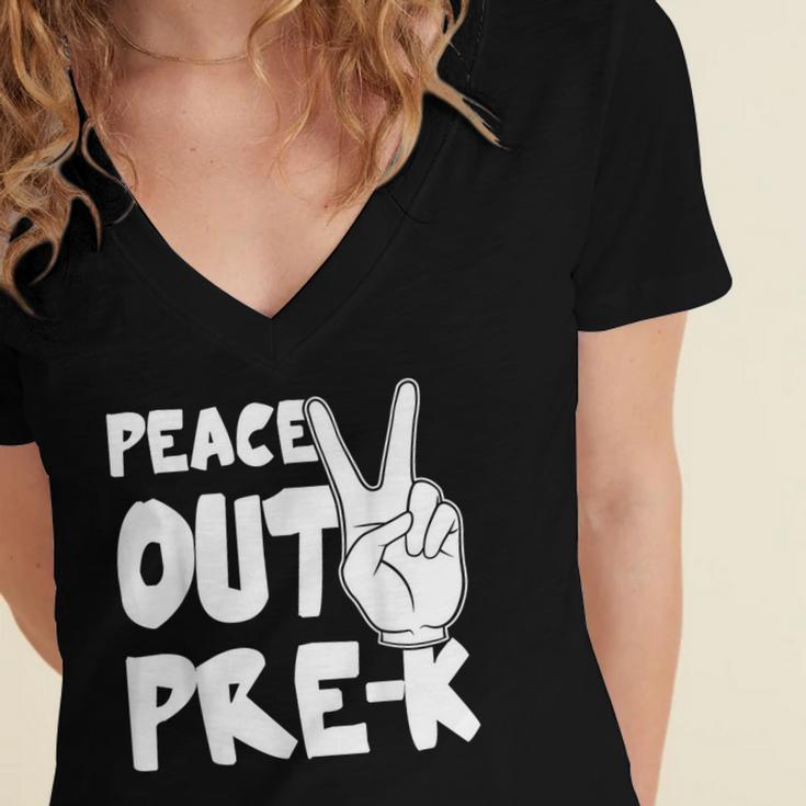 Peace Out Pre-K Great Class Of 2019 Graduation T-Shirt Women's Jersey Short Sleeve Deep V-Neck Tshirt