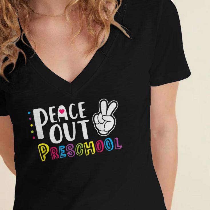 Peace Out PreschoolShirt Graduation Last Day Women's Jersey Short Sleeve Deep V-Neck Tshirt