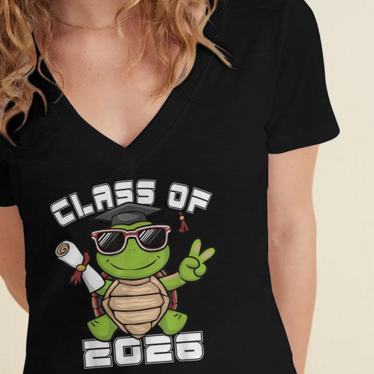 Peace Sign Hand Turtle Class Of 2026 Graduation Women's Jersey Short Sleeve Deep V-Neck Tshirt