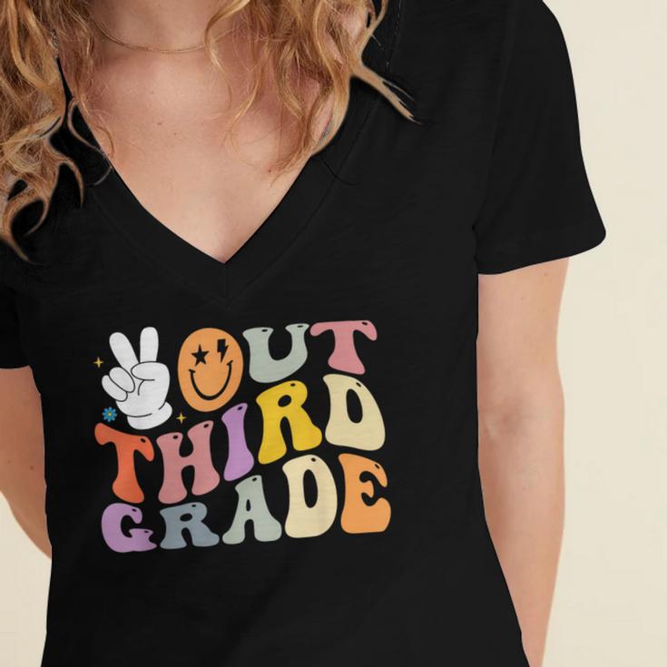 Peace Out Third 3rd Grade Graduation Graduate Class Of 2025 Women's Jersey Short Sleeve Deep V-Neck Tshirt