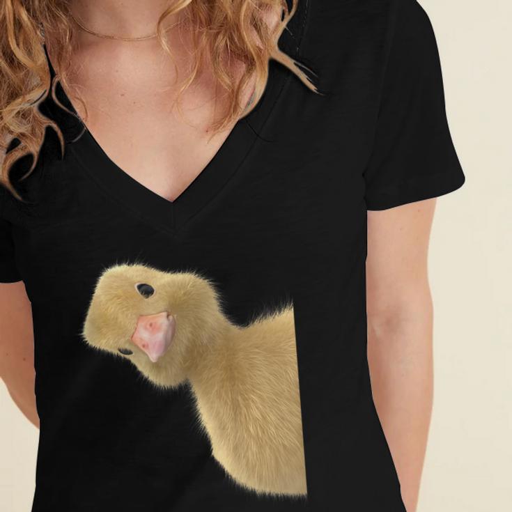 Peking Duck Peeking Chef Graduation Farm Duck Lover Women's Jersey Short Sleeve Deep V-Neck Tshirt