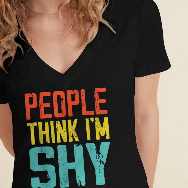 People Think I'm Shy I Introvert Women's Jersey Short Sleeve Deep V-Neck Tshirt