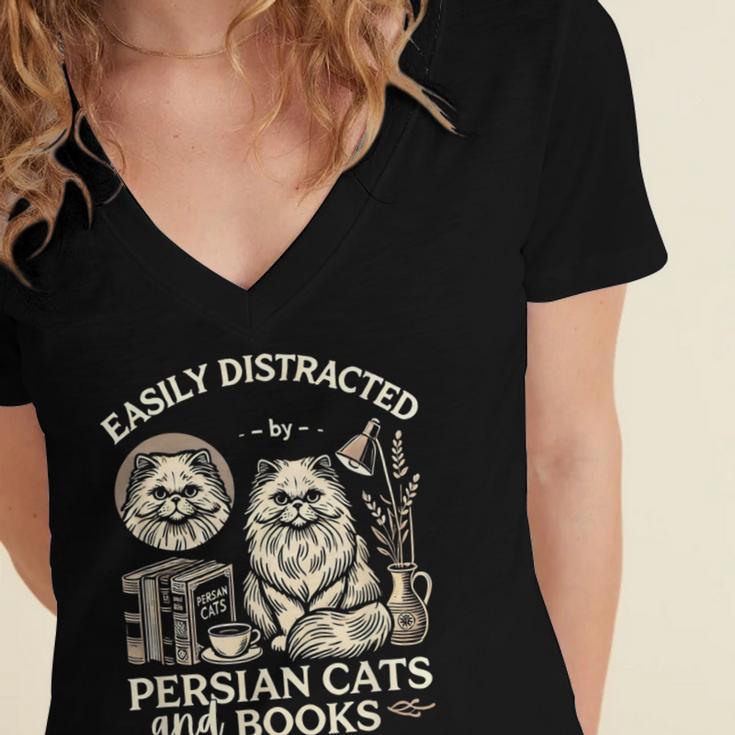 Persian Cat Persian Cats Persian Cats And Books For Men Women Kids Women's Jersey Short Sleeve Deep V-Neck Tshirt